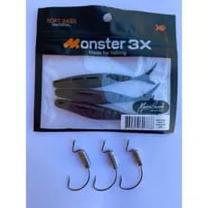 Isca soft Monster 3x M-Action 10,5 cm + Anzol Lastreado com 3 unidades - Kit Promocional