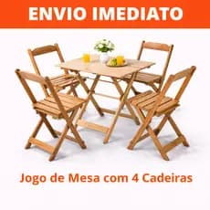 Jogo Conjunto Mesa Madeira Dobrável 70x70 Com Quatro 4 Cadeiras Bar Restaurante