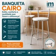 Kit 2 Banco Banqueta Alta Cromada C/ Encosto