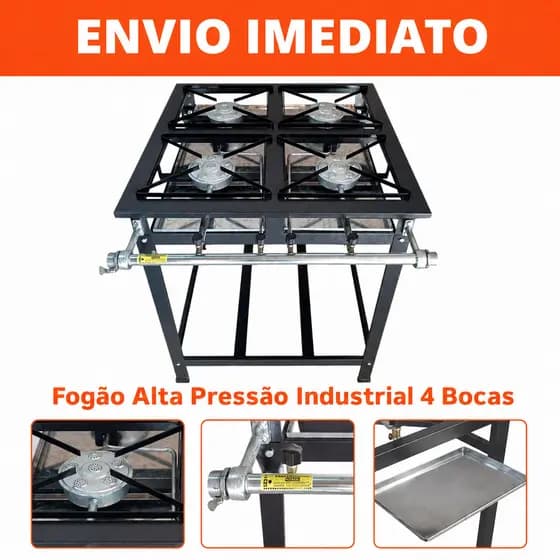 Fogão Industrial Alta Pressão 4 Bocas Reforçado Caulim Premium + Brinde