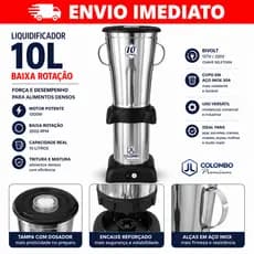 Liquidificador Industrial 10L Baixa Rotação JL Colombo Bivolt 1200W Inox 304 Açaí, Massas e Cremes