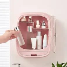 Organizador de Maquiagem de Parede c/ Porta Transparente, 2 Gavetas e 12 L – Acessórios de Maquiagem