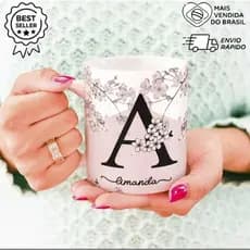 Caneca_ Com _Inicial _Nome Floral_ Porcelana _Personalizada_ Presente_ Criativo _325ml