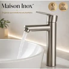 Torneira Banheiro Bica Alta Aço Inox Escovado Monocomando para Lavatório Mesa Premium