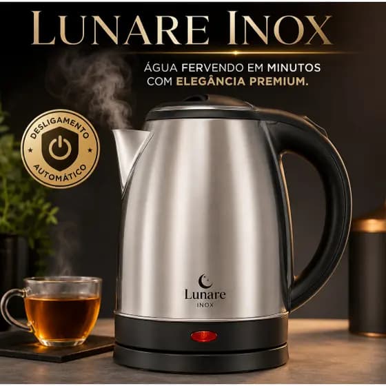 Chaleira Elétrica Lunare Inox 1,8L 1000W 127V Desligamento Automático Aço Inox Aquecimento Rápido