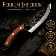 Faca Artesanal Inox Ferrum Imperium™ com Bainha Cabo Madeira Churrasco Camping Pesca Premium