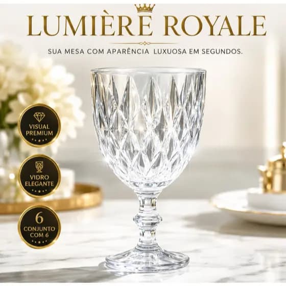 Jogo 6 Taças de Vidro Transparente 340ml Design Luxuoso para Drinks Água e Vinho