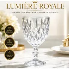 Jogo 6 Taças de Vidro Transparente 340ml Design Luxuoso para Drinks Água e Vinho