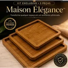 Kit 3 Tábuas de Madeira Quadradas Maison Élegance – Decoração Elegante para Cozinha e Ambiente Gourmet