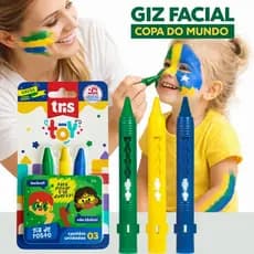 Giz de Cera Facial Copa do Mundo 2026 Brasil Pinta Rosto Pele Tinta Verde Amarelo Azul Infantil Adulto