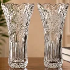 Kit 2 Vaso de Vidro Lapidado 23cm Decoração Sala Festa Plantas Flores