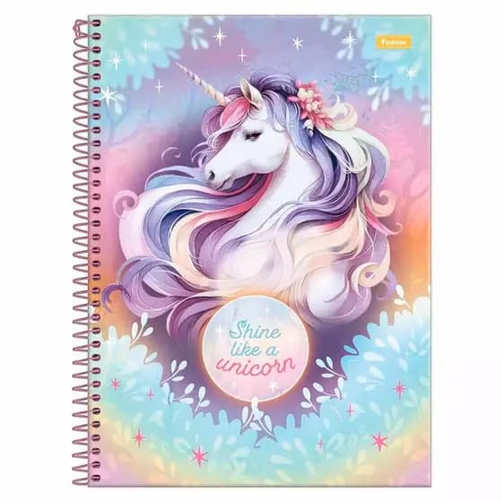 Caderno espiral universitário Foroni Unicorn de l matéria( A CHEVEIRO PERSONALIZADO DE BRINDE)