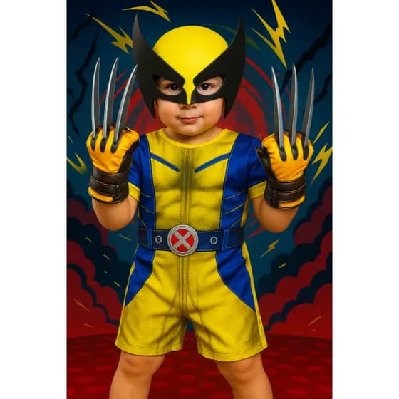 FANTASIA INFANTIL WOLVERINE COM GARRA DE EVA MENINOS ANIVERÁRIOS FESTAS CARNAVAL