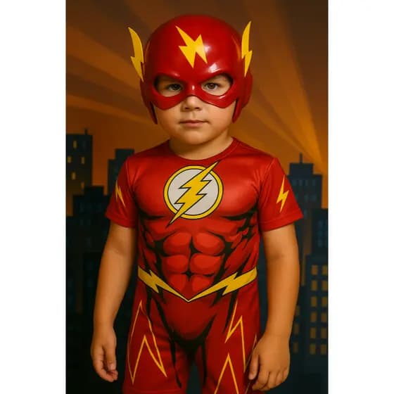 FANTASIA INFANTIL FLASH COM MÁSCARA DE PLÁSTICO PARA MENINOS ANIVERÁRIOS FESTAS CARNAVAL