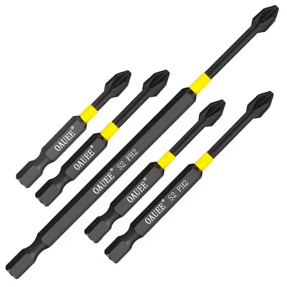 Kit 5 Bits Magnéticos para Parafusadeira de Impacto Aço PH2 50-150mm Alta Dureza
