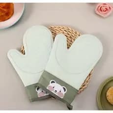 1 Par ou 1 Unidade Luvas Isoladas Anti-Queimadura Silicone Reforçado Cozinha Assar Forno Branca com Verde