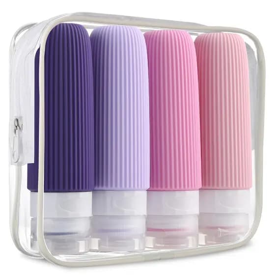 Kit Potes Frascos Silicone Viagem Creme Shampoo Condicionador Cosméticos 4 Peças