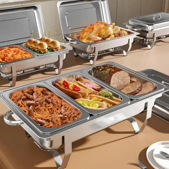 Rechaud Profissional Inox 12L com 1, 2 ou 3 Divisórias para Buffet Festas Eventos
