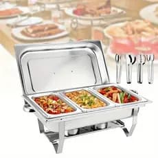 Rechaud Retangular 12 L Com 3/2/1 Cubas 1/3 Banho Maria Inox Litros Panelas Buffet 12litros Banho
