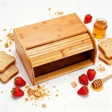 Porta Pães Bambu Grande Premium com tampa retrátil Baú de armazenamento cozinha organizada