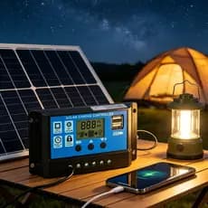 Controlador de Carga Solar 12V/24V 30A com Display LCD – USB Duplo, Inteligente para Painel Solar, Bateria e Carga