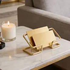 Suporte para cartão de visita de Metal oco dourado, armazenamento de mesa