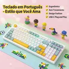 Teclado 99 Português Brasil, Design Bonito, Teclas Ergonômicas, USB-C Plug & Play