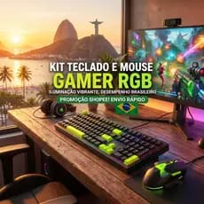 Teclado Membrana Silencioso Combo Mouse RGB Retroiluminado, Kit Ergonômico Escritório Gamer para PC Notebook Iniciante