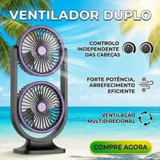 Ventilador De Mesa De Cabeça Dupla 360 ° Fluxo De Ar Turbo Forte Ajustável + Luz Noturna
