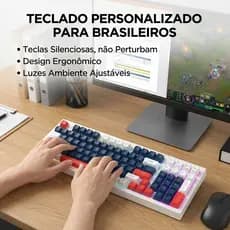 Teclado Gamer Com Fio, Retroiluminado Arco-Íris, Teclas ABS, Silencioso e Ergonômico - Layout Português