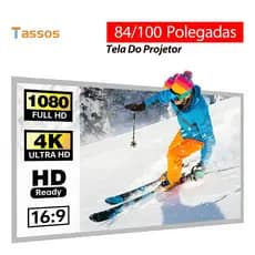 TASSOS Tela Do Projetor 16 : 9 , Portátil 4K Full HD De 84/100 Polegadas , Anti-Rasgo Larga Dobrável , Home Theater