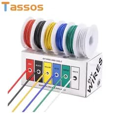 Carretel De Fio Trançado 20/22/24/26/28 AWG 60M/120M Cada 6 Cores Flexível 30 Calibre Silicone Kit De Conexão Cobre Esta