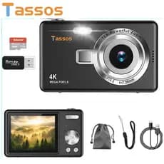 Tassos Câmera Digital HD 4K 16X Zoom, Anti-Vibração, Inclui Cartão SD 32GB Perfeito Para Crianças