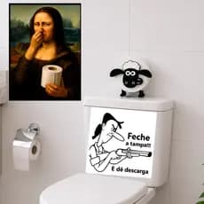 KIT Completo 3 Produtos Decoração de Banheiro, Quadro, Adesivo Engraçado e Porta Papel Higiênico