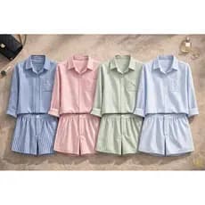 Conjunto LISTRADO Crepe - Camisa Manga Longa COM Short com Elástico e Botão