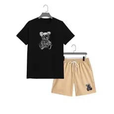 Kit Bermuda Mais Camiseta Estampada Urso 100% Algodão