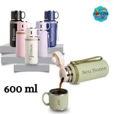 Garrafa Térmica Personalizada 600ml Premium – Ideal para Café, Chá e Bebidas Quentes ou Frias