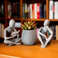 Kit Decorativo - Decoração Estatuetas Leitor + Pensador + Vaso em Espiral Moderno