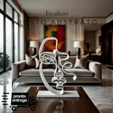 Escultura Rosto Abstrato Feminino – Design Minimalista Contemporâneo - Arte em Uma Linha Para Casa