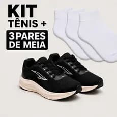 kit tenis esportivo + 3 pares de meia 100% algodao macio leve e confortavel para o dia a dia
