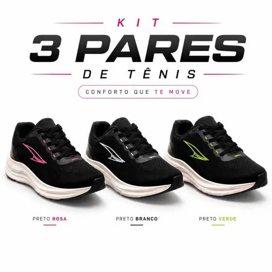 kit 3 pares de tenis corrida caminhada dia a dia super leve e macio sola antiderrapante