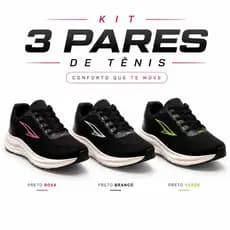 kit 3 pares de tenis corrida caminhada dia a dia super leve e macio sola antiderrapante