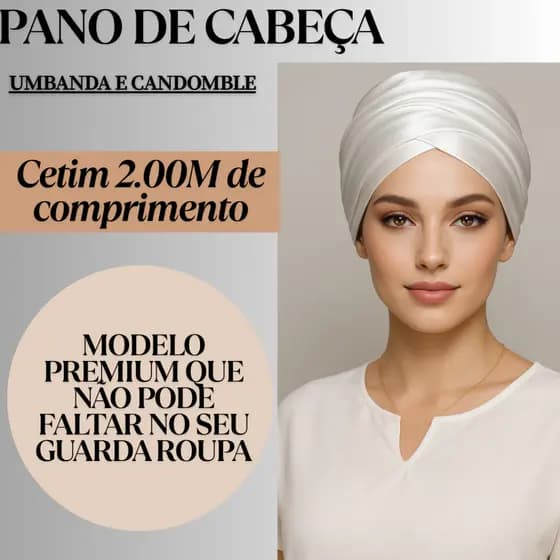 Pano de Cabeça Cetim Umbanda e Candomblé Com Renda Premium 2.00 Metros de Comprimento