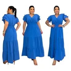 Vestido Plus Size Feminino Longo Duna Pipoca Luxo – Manga Babado, 3 Marias, Botões Forrados, Moda Festa e Casual