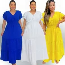 Vestido Feminino Plus Size Longo Pipoca com Bojo – Alta Elasticidade, Modelagem Confortável e Caimento Perfeito