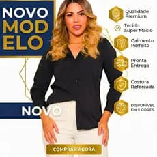 amisa Social Feminina Tecido Crepinho Leve Manga Longa P M G GG G1 G2 G3 Plus Size