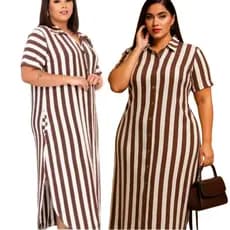 Vestido Chemise Plus Size Listrado em Viscolycra - Botões, Bolsos e Caimento Soltinho - G1, G2, G3