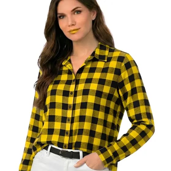 Camisa Xadrez Feminina Festa Junina Manga Longa Estilo Blogueira Buffalo Blusa Botões Luxo Top