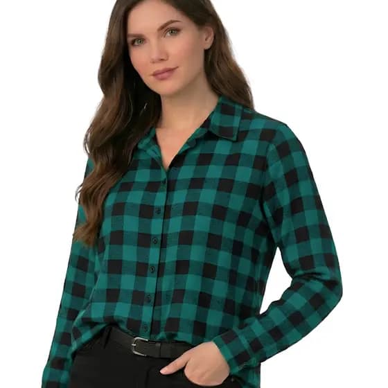 Camisa Feminina Crepinho Xadrez Com Gola Colarinho E Botões Blusa Casual Não Amassa Estilo Lenhador