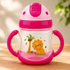 Copo de Transição Infantil Rosa 250ml com Canudo de Silicone BPA Free Antivazamento | Copo de Bebê